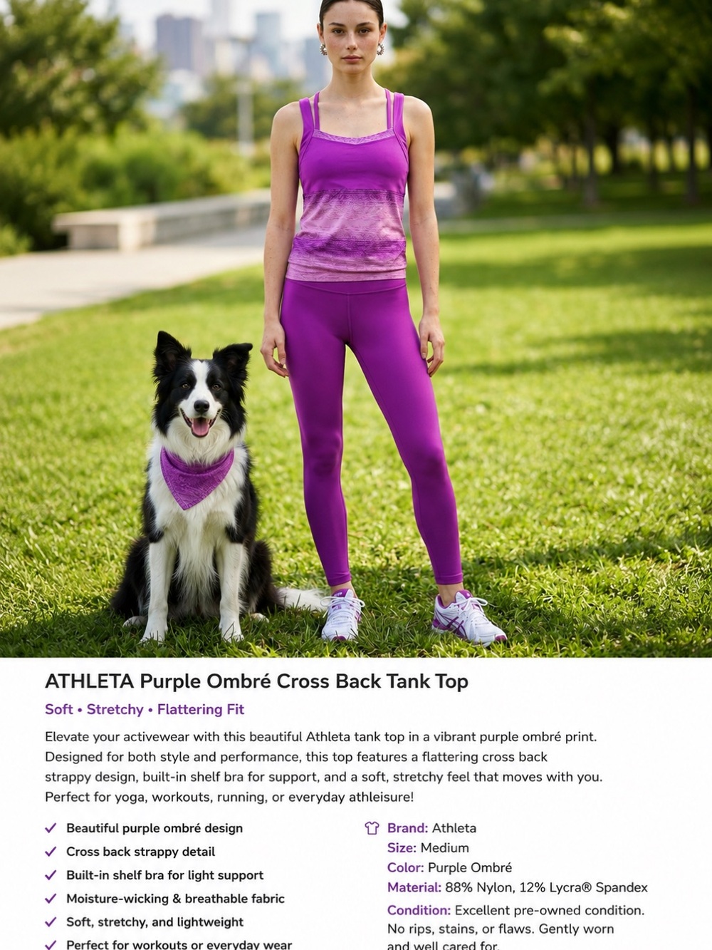 Athleta Vibrant Purple Ombré Crossback Tank Top